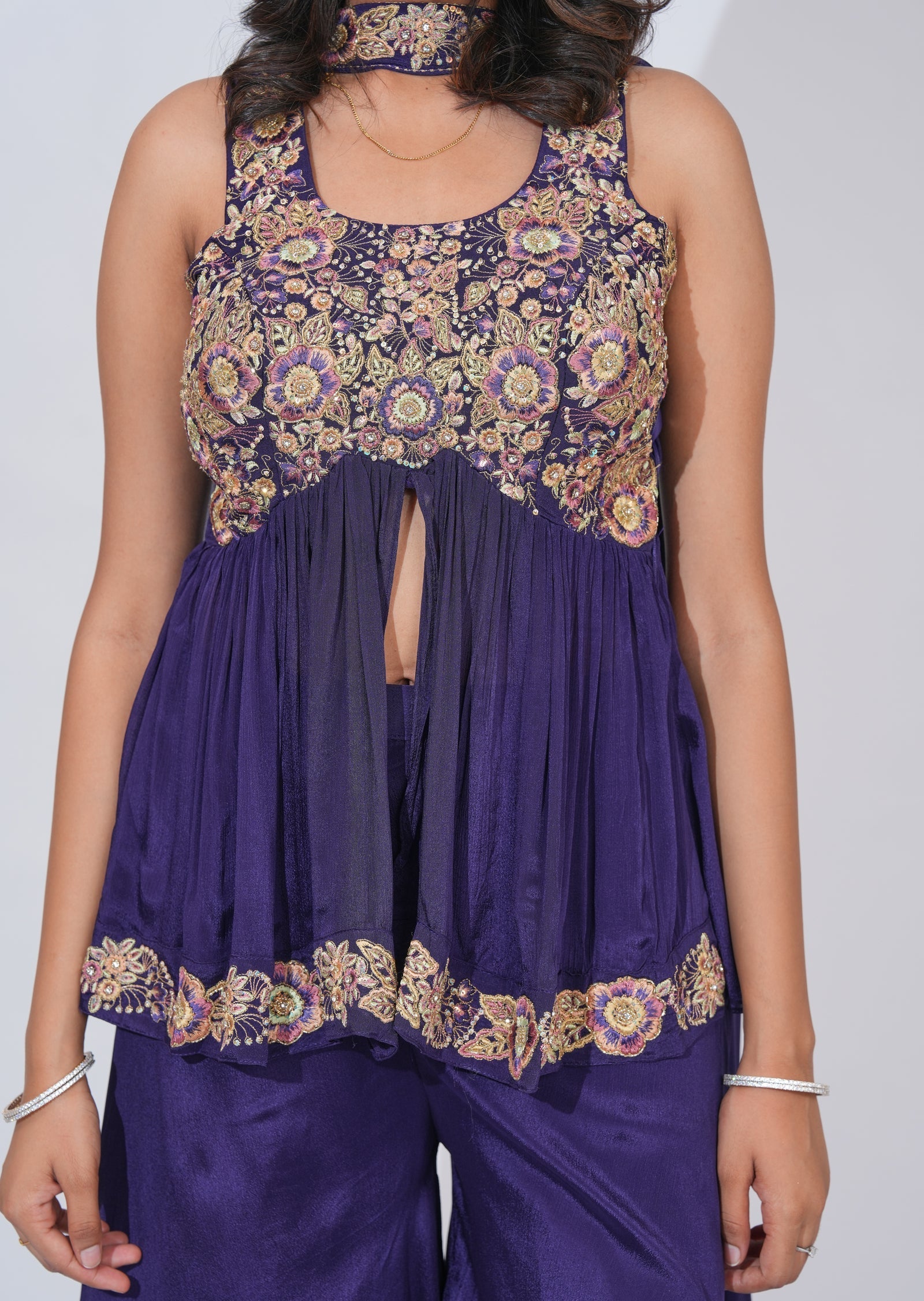 Purple Tissue Sharara Set