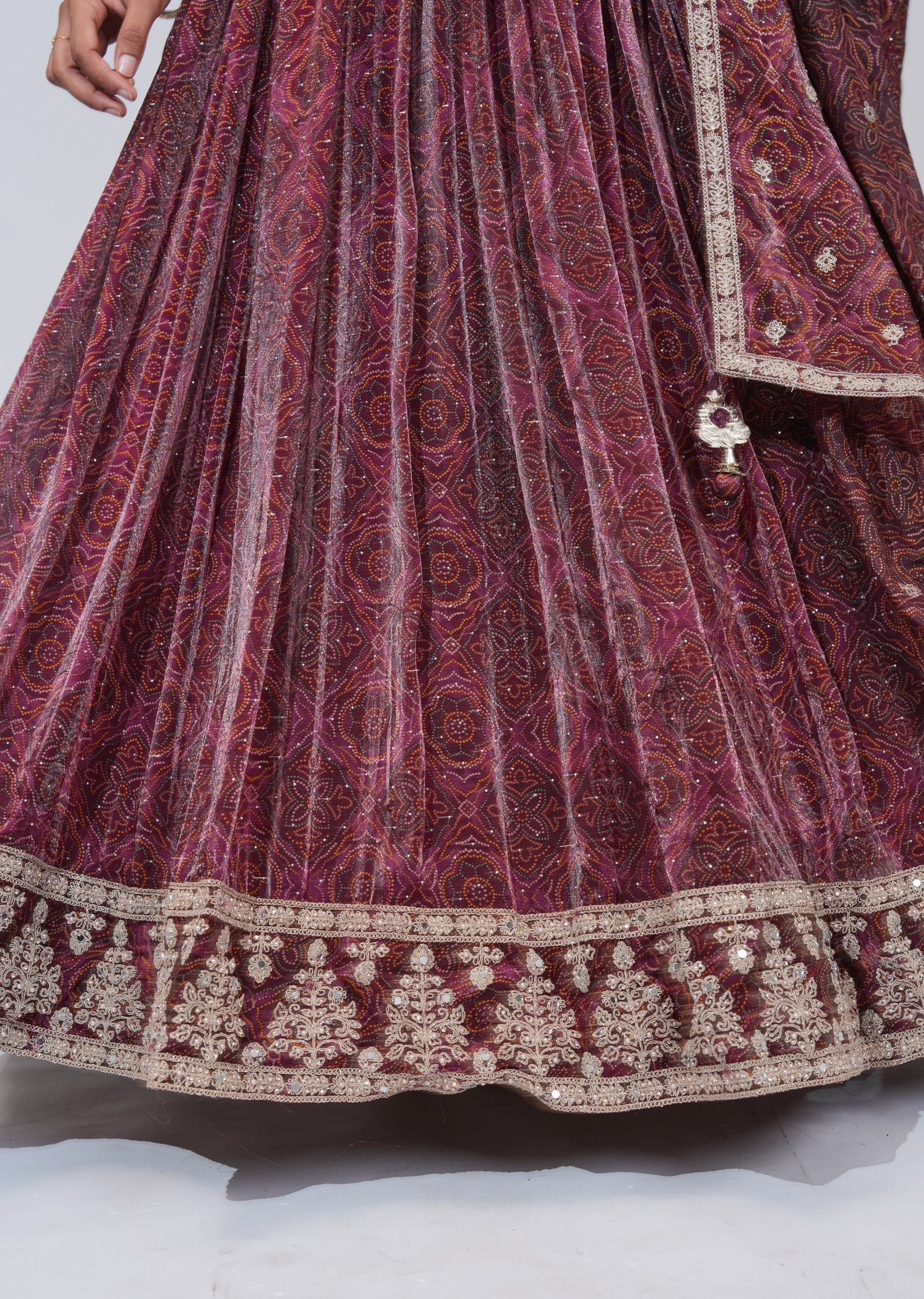 Wine Chinnon Lehenga Set