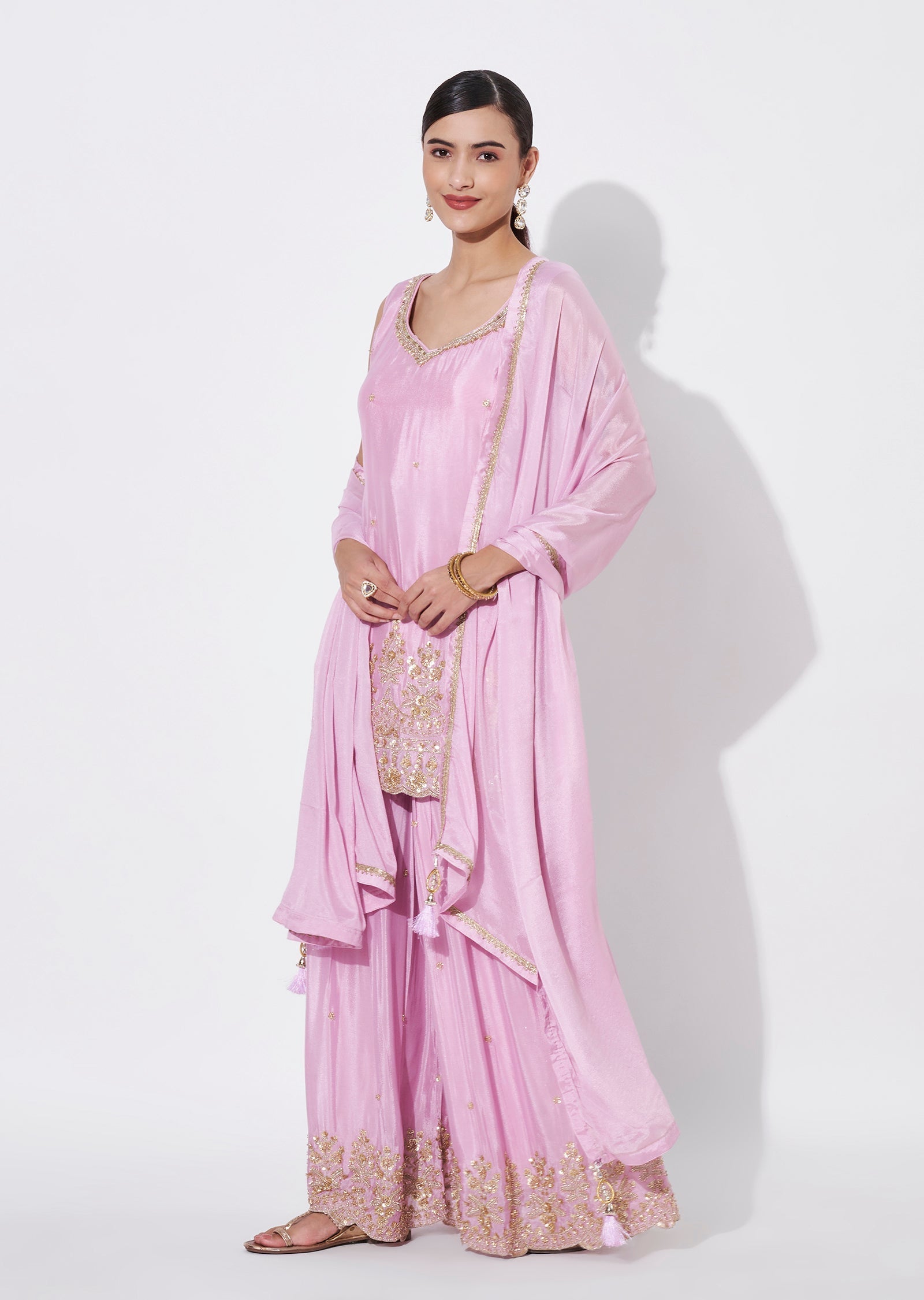 Pink Chinnon Sharara Set