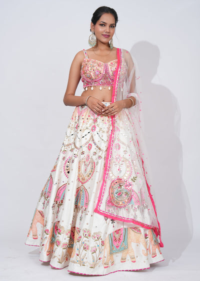 White Silk Lehenga Set