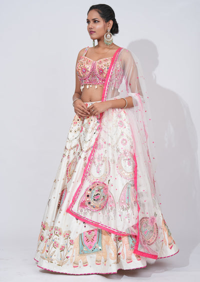 White Silk Lehenga Set