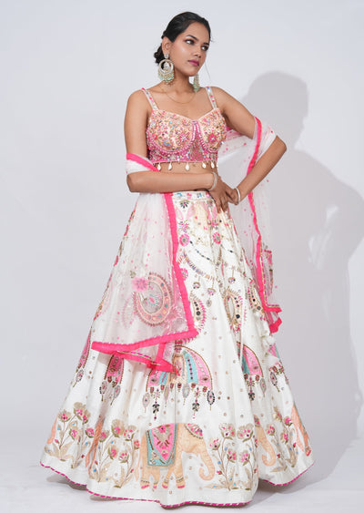 White Silk Lehenga Set