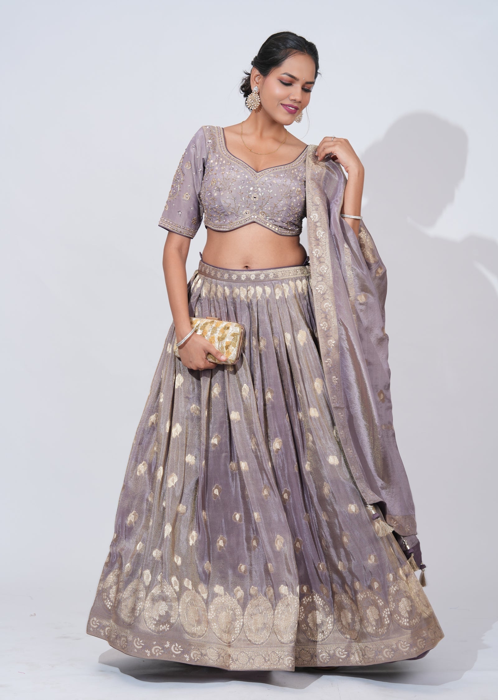 Mauve Tissue Lehenga Set