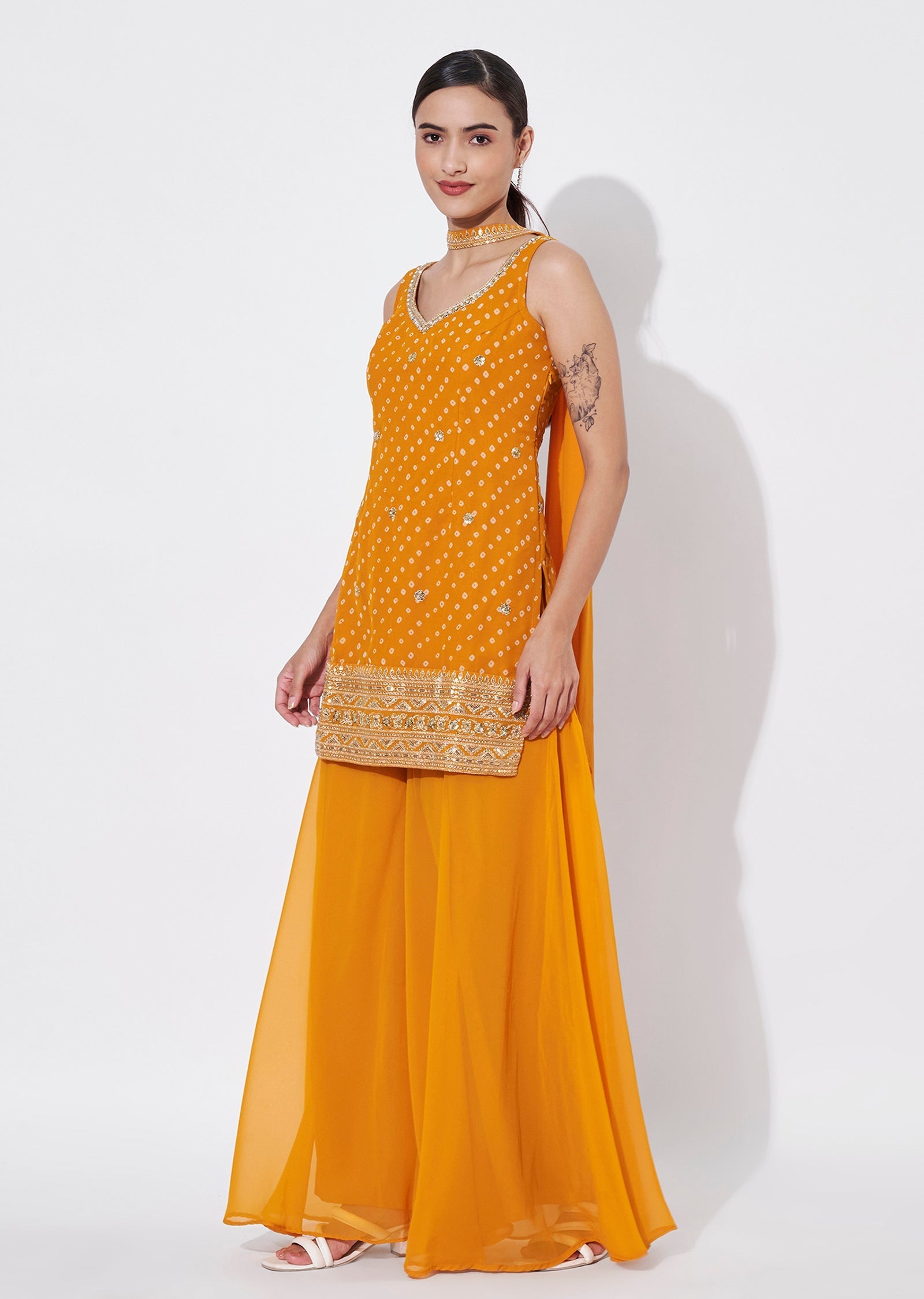 Yellow Georgette Sharara Set