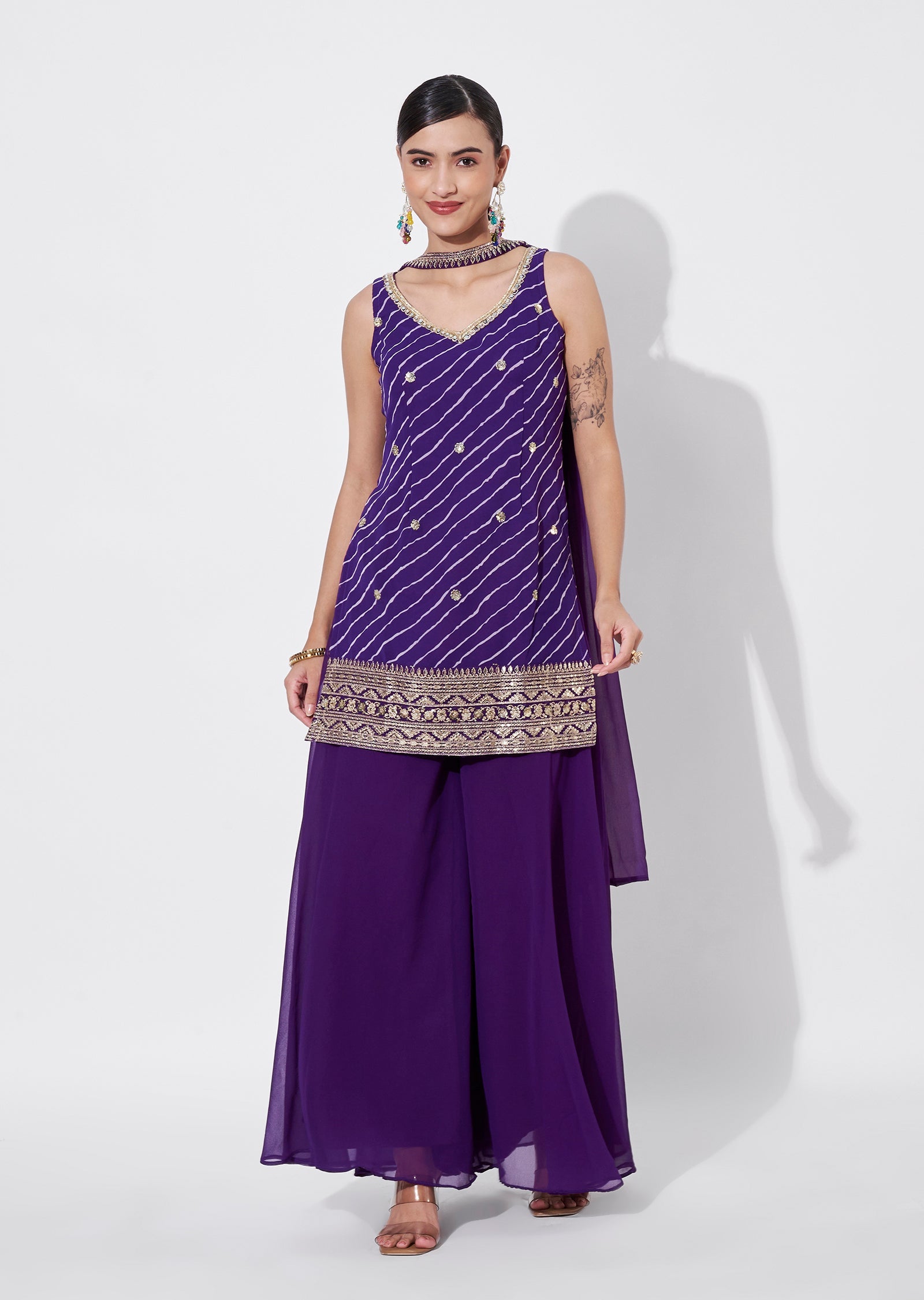 Purple Georgette Sharara Set