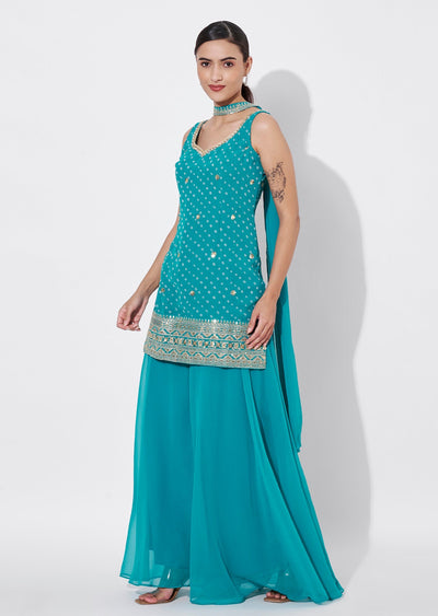 Green Georgette Sharara Set