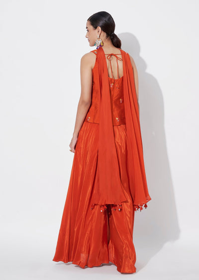 Rust Silk Sharara Set