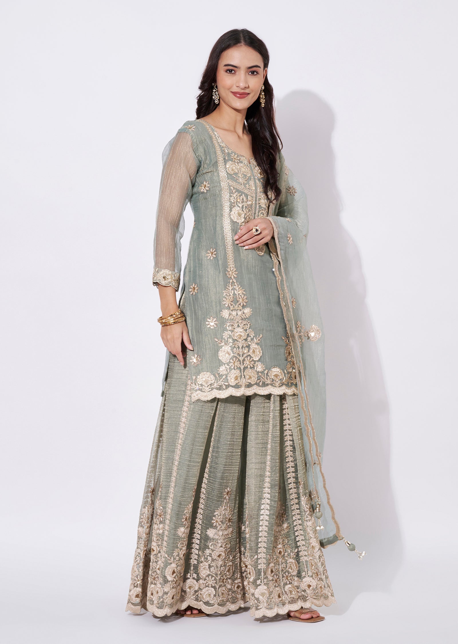 Blue Tissue Sharara Set