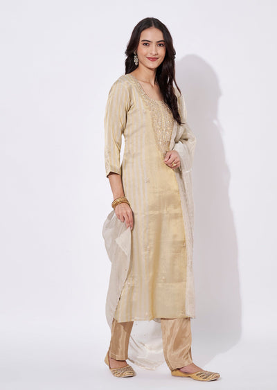 Beige Tissue Straight Cut Suit