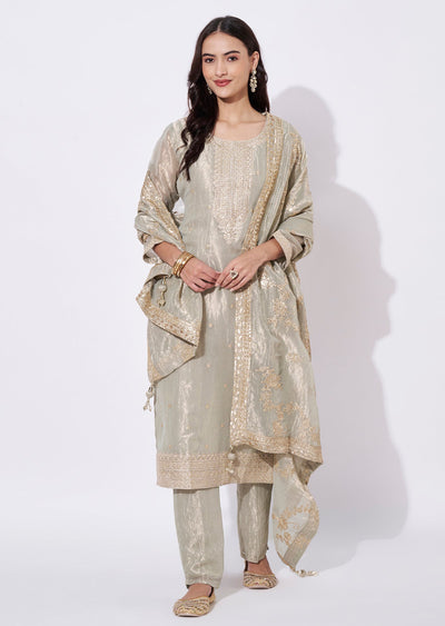 Light Green Tissue Straight Cut Suit