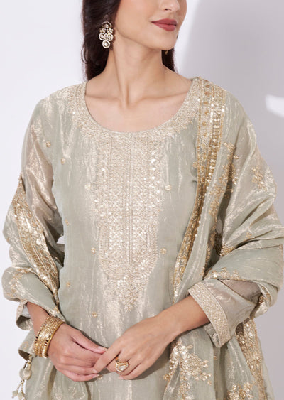 Light Green Tissue Straight Cut Suit