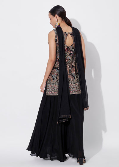 Black Silk Sharara Set