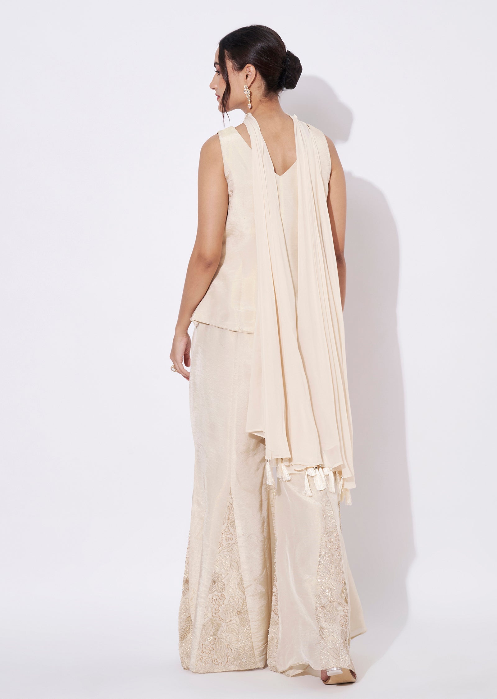 Cream Tissue Sharara Set