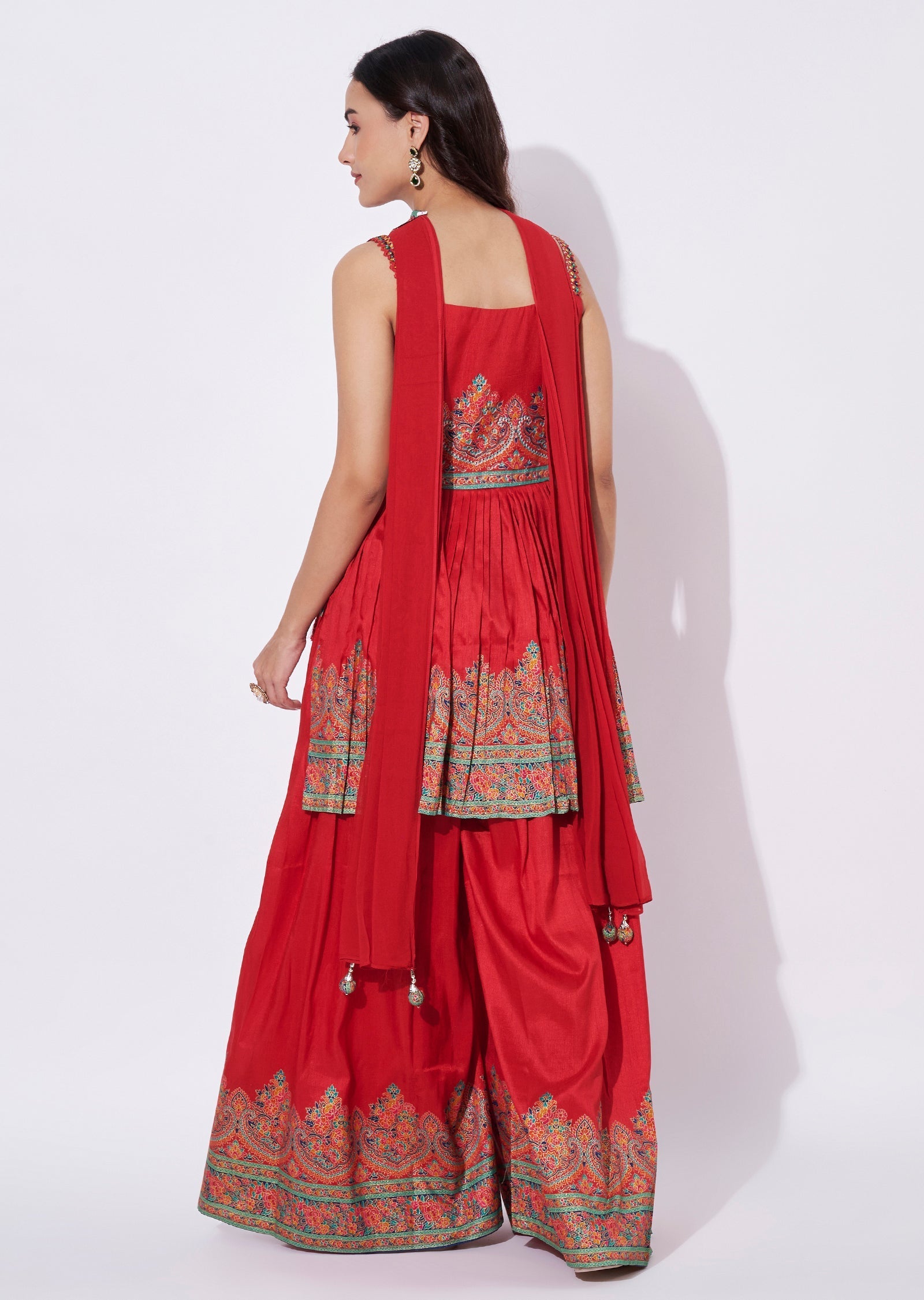 Red Silk Sharara Set