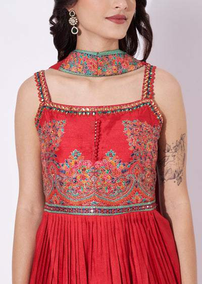 Red Silk Sharara Set