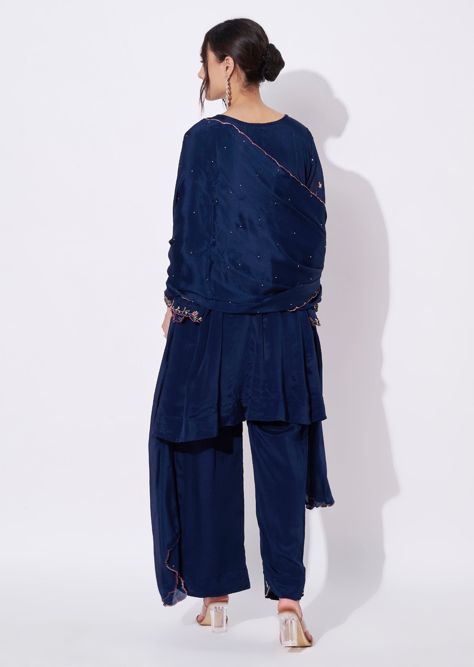 Navy Blue Chinnon Sharara Set