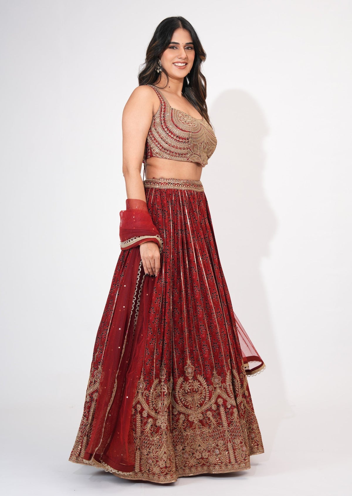 Maroon Silk Crop top Set