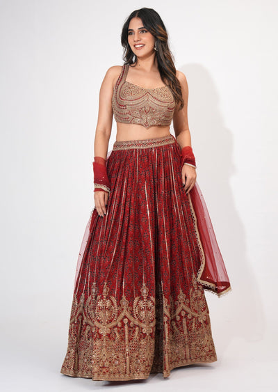 Maroon Silk Crop top Set