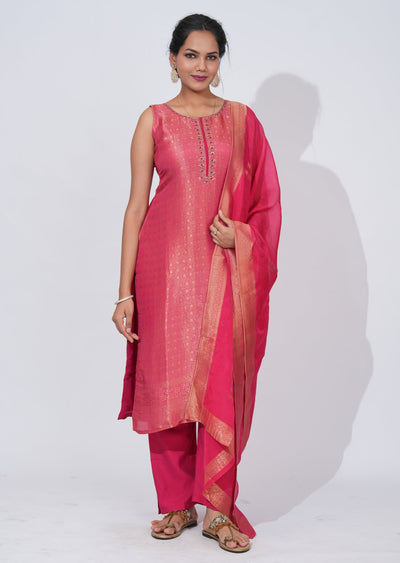 Pink Silk straight cut Suit