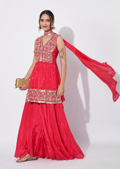 Pink Silk Sharara Set