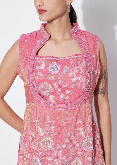 Pink Tissue Sharara Set