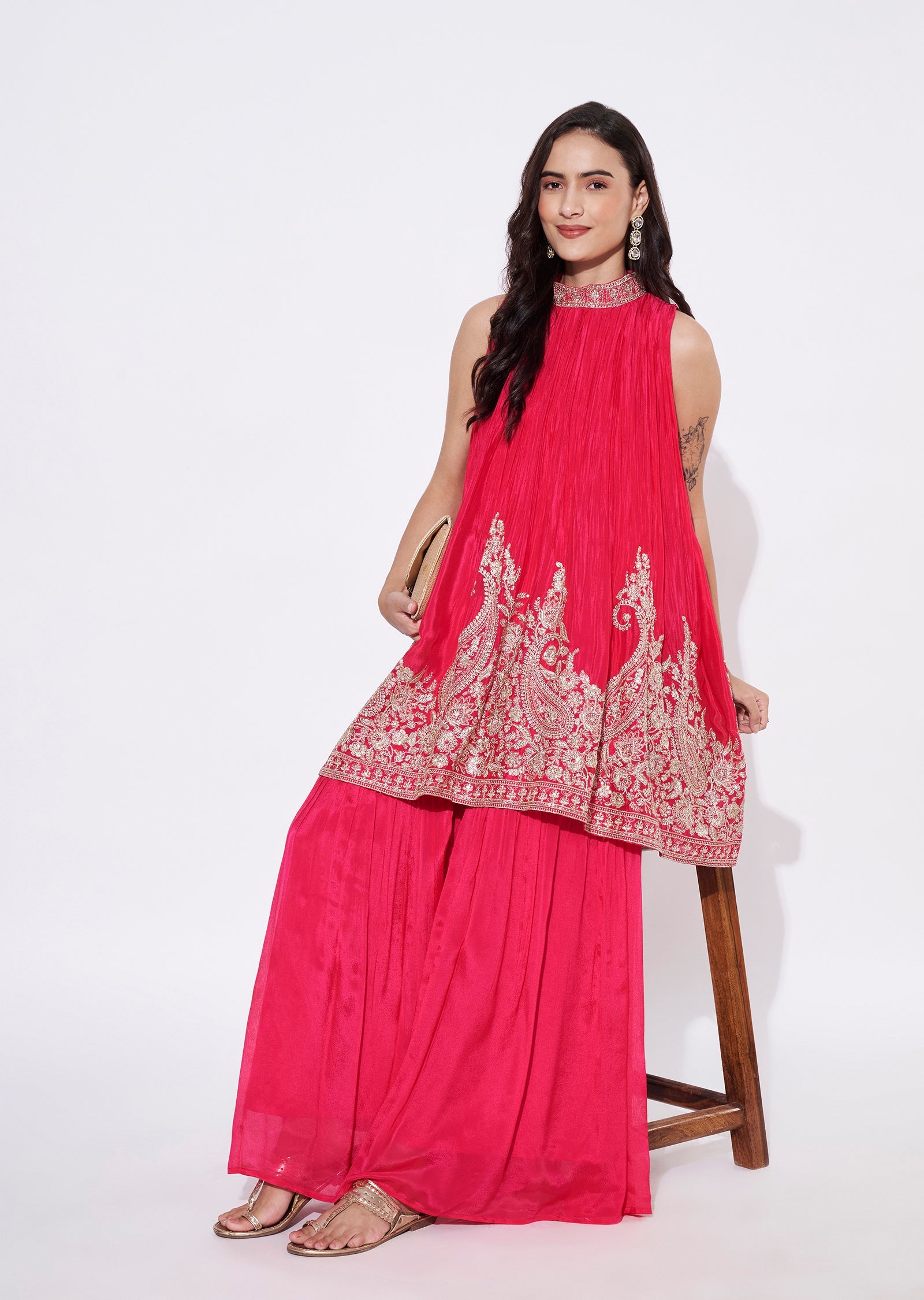 Pink Chinnon Sharara Set