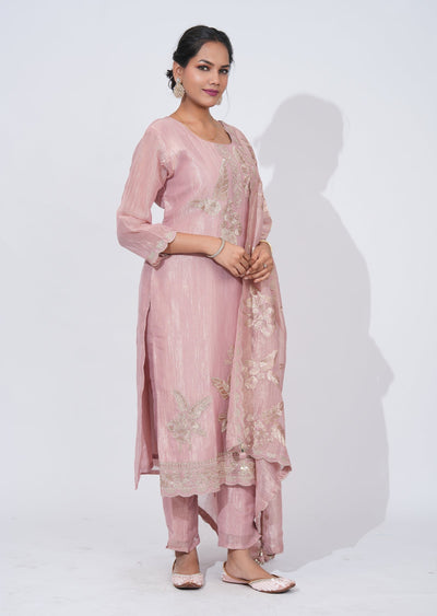 Peach Tissue straight cut Suit