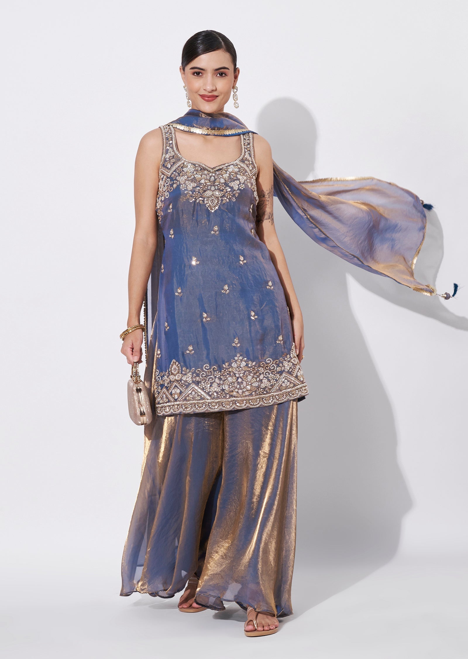 Teal Blue Sharara Set
