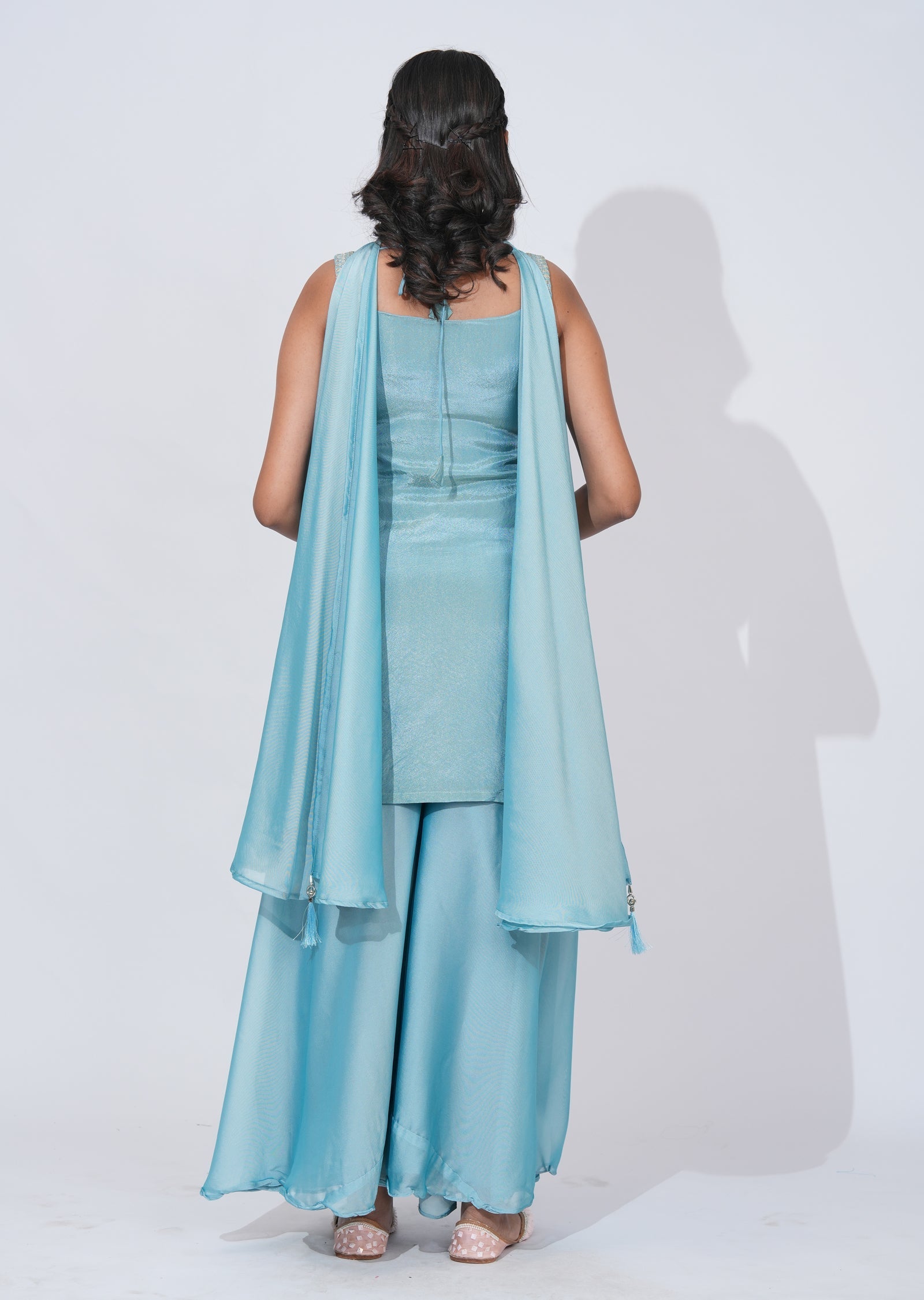 Blue Tissue Sharara Set