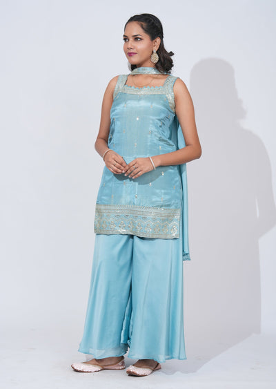 Blue Tissue Sharara Set