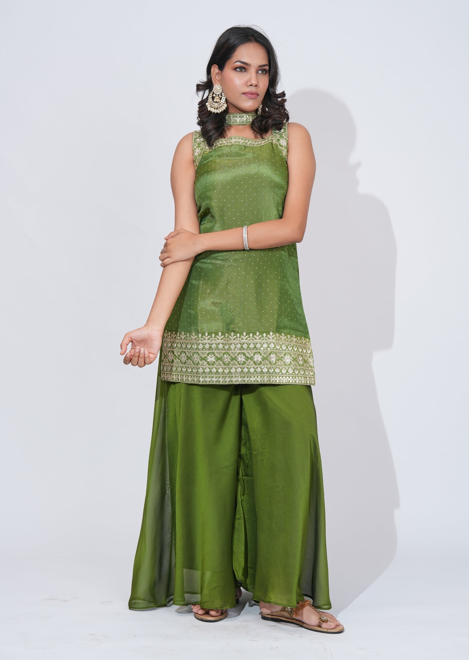 Green Tissue Sharara Set