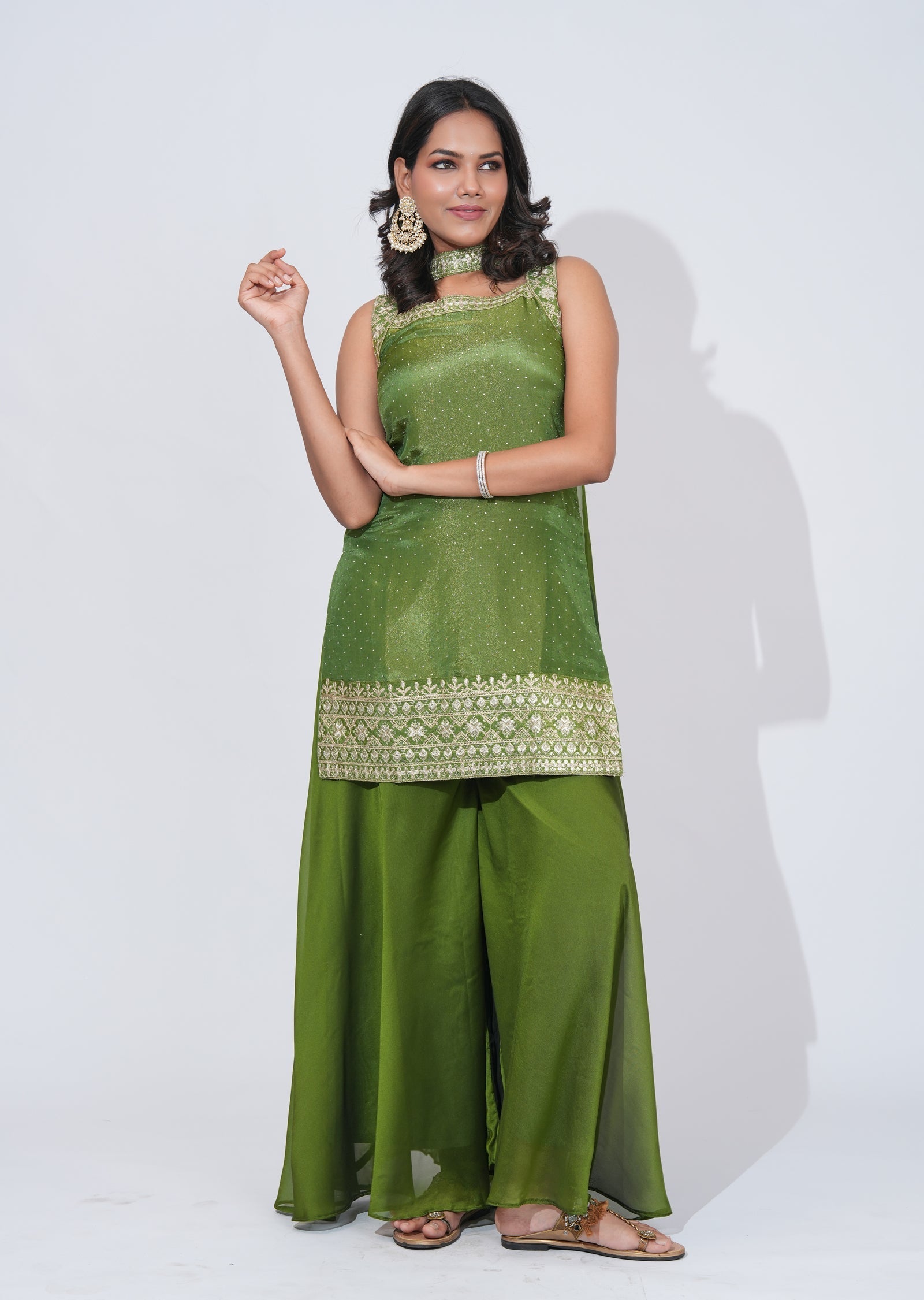 Green Tissue Sharara Set