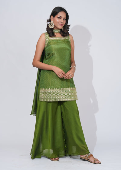 Green Tissue Sharara Set