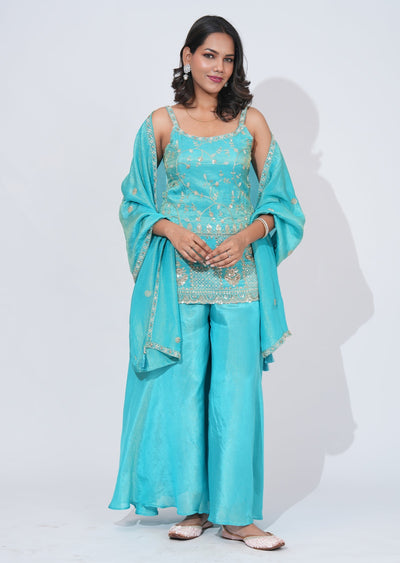Blue Tissue Sharara Set