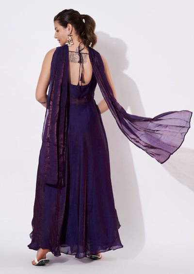 Purple Shimmer Fabric Anarkali Suit