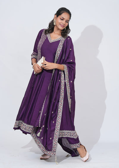 Purple Tissue Anarkali Suit