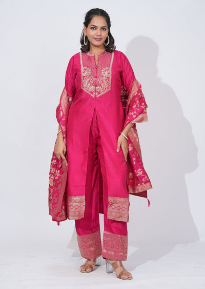 Pink silk Anarkali Suit