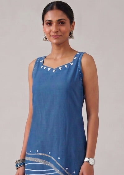 Blue Cotton Kurti Set