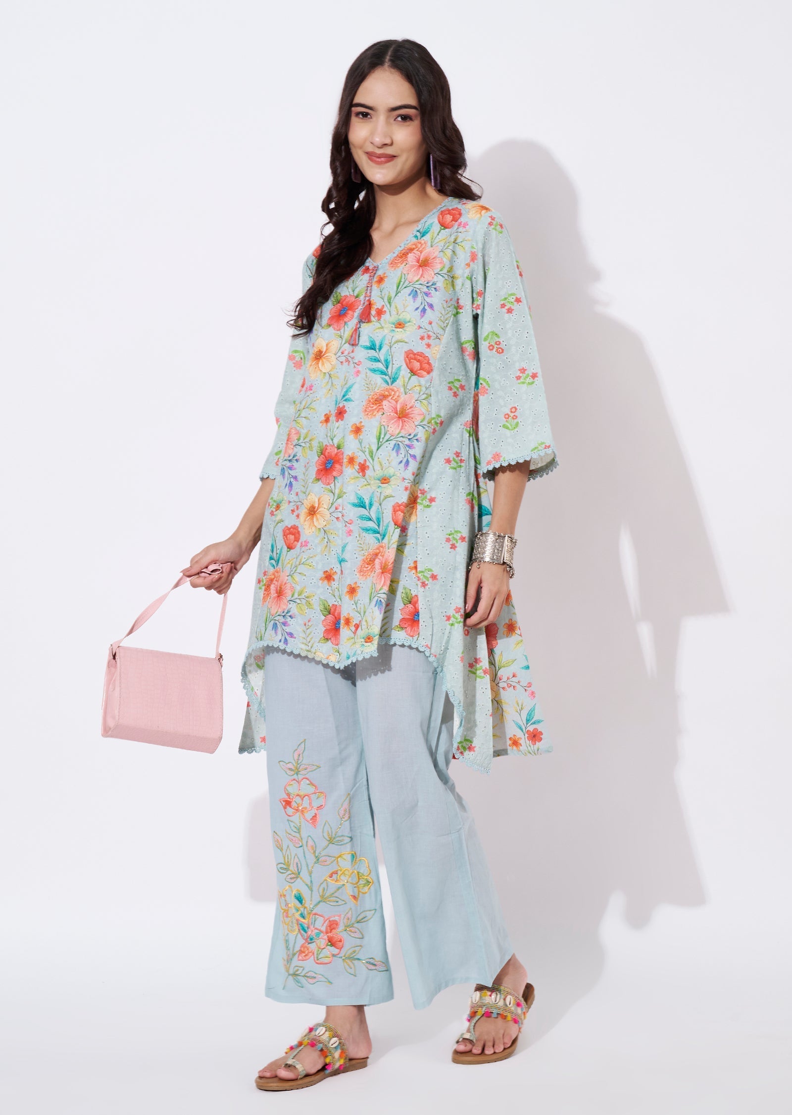 Light Grey Cotton Tail cut kurti set