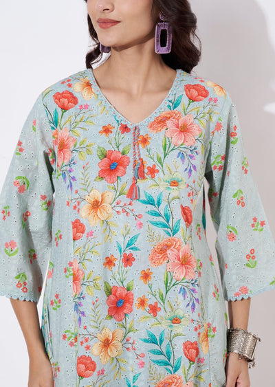 Light Grey Cotton Tail cut kurti set