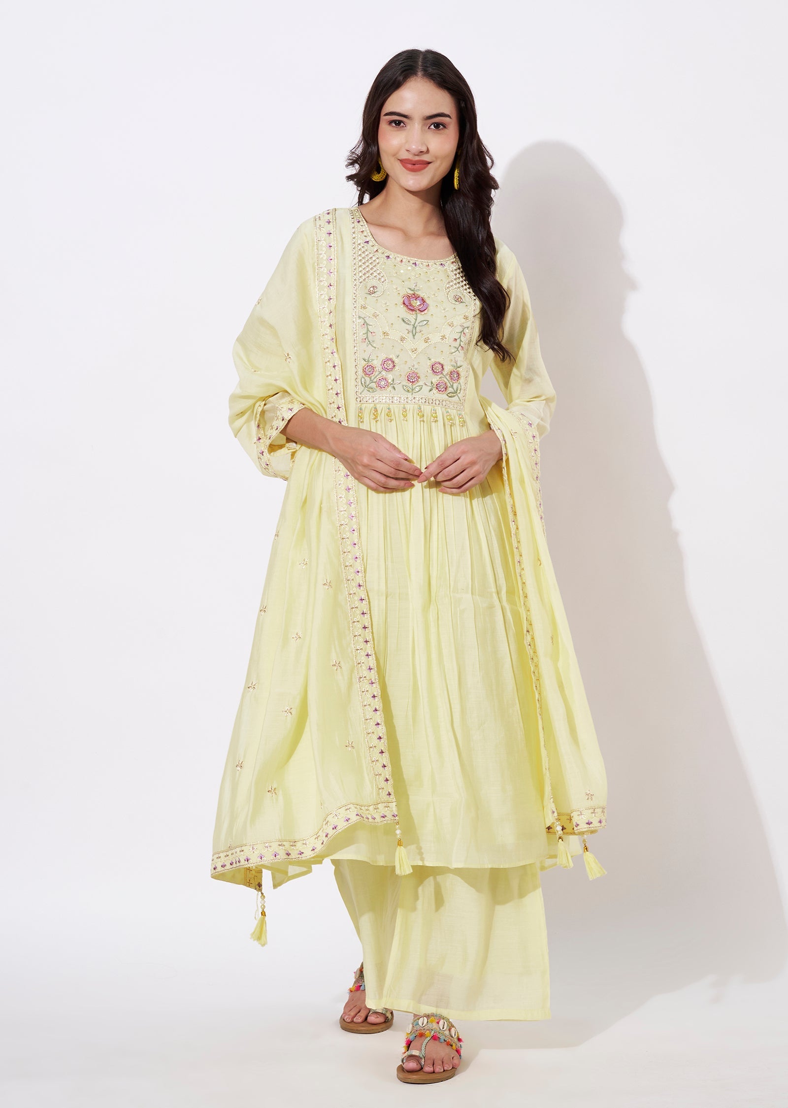 Yellow Mul Chanderi Anarkali Suit