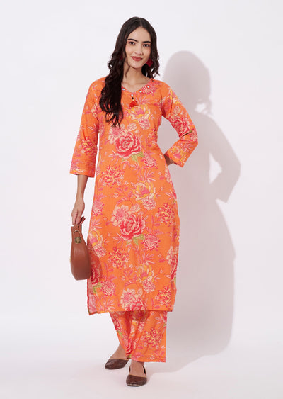 Orange Cotton Straight cut set