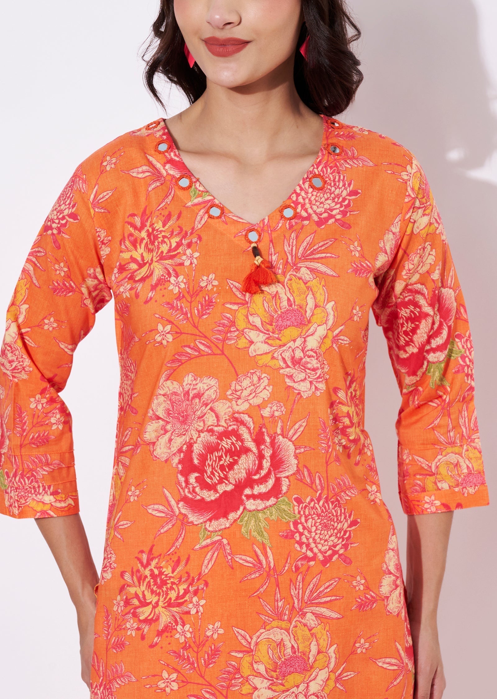 Orange Cotton Straight cut set