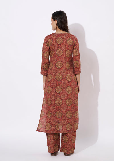 Brwon & Magenta Linen Silk Kurti Set