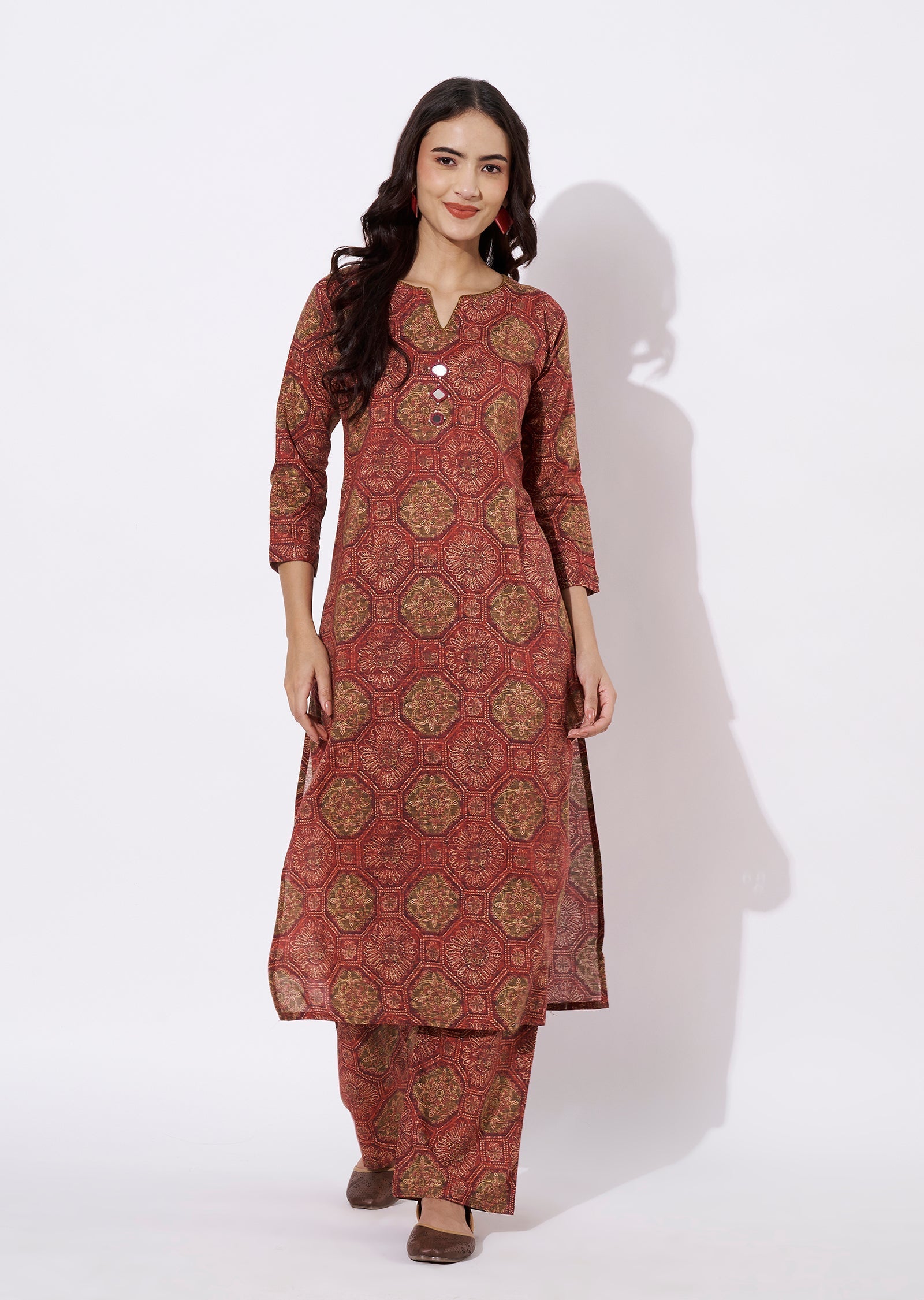 Brown & Magenta Linen Silk Kurti Set