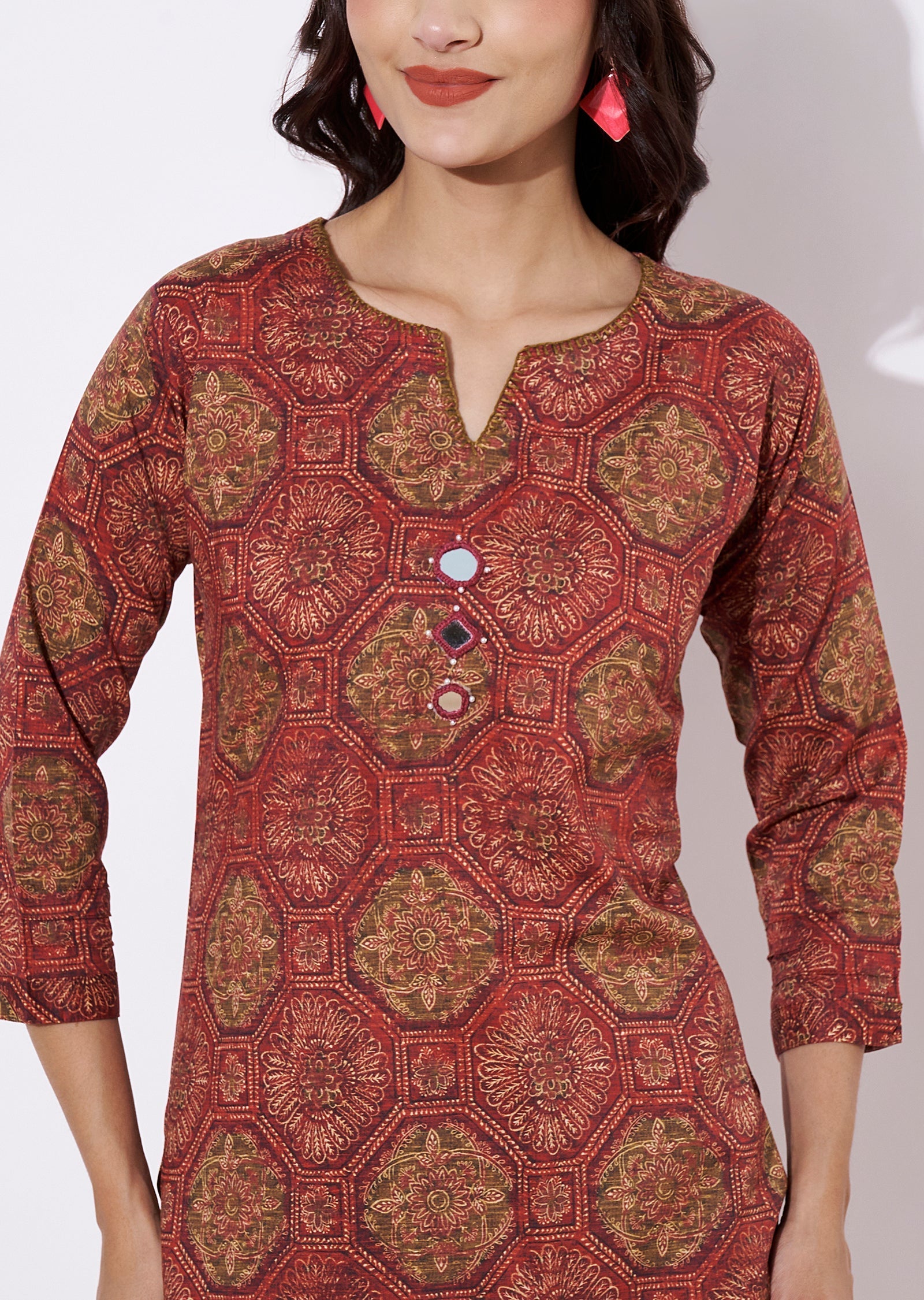 Brown & Magenta Linen Silk Kurti Set