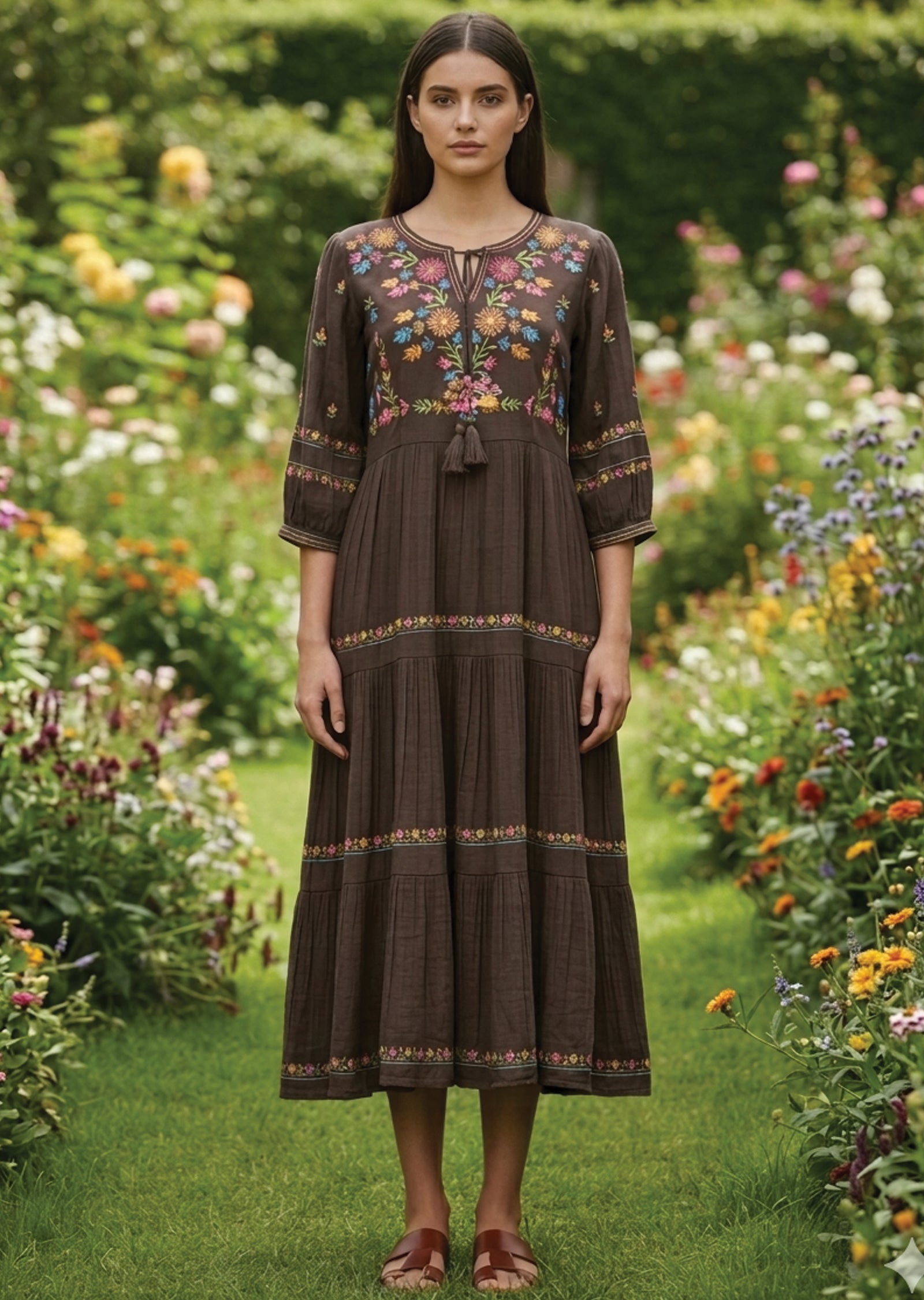 Brown Linen Georgette Frock Kurti