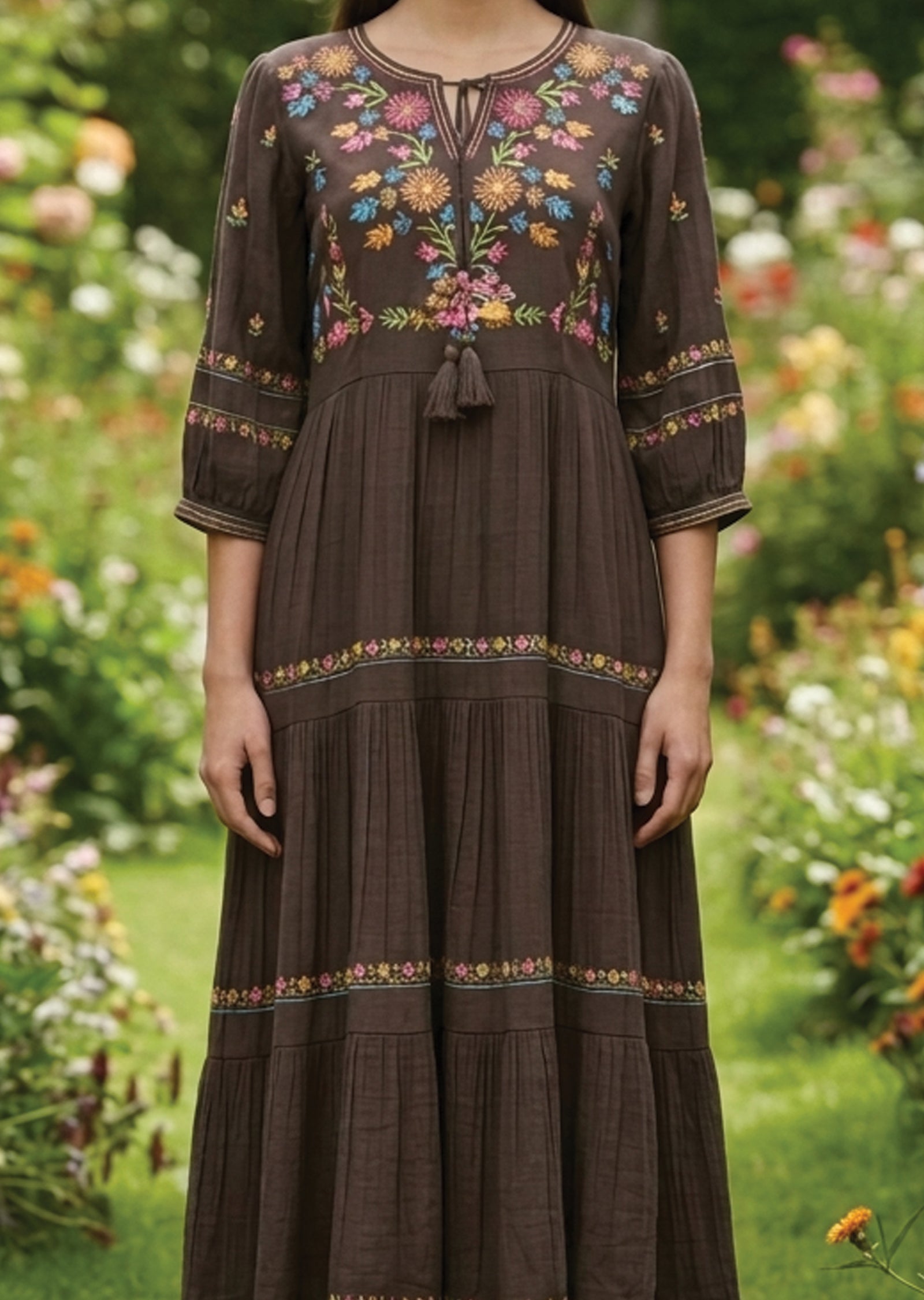 Brown Linen Georgette Frock Kurti
