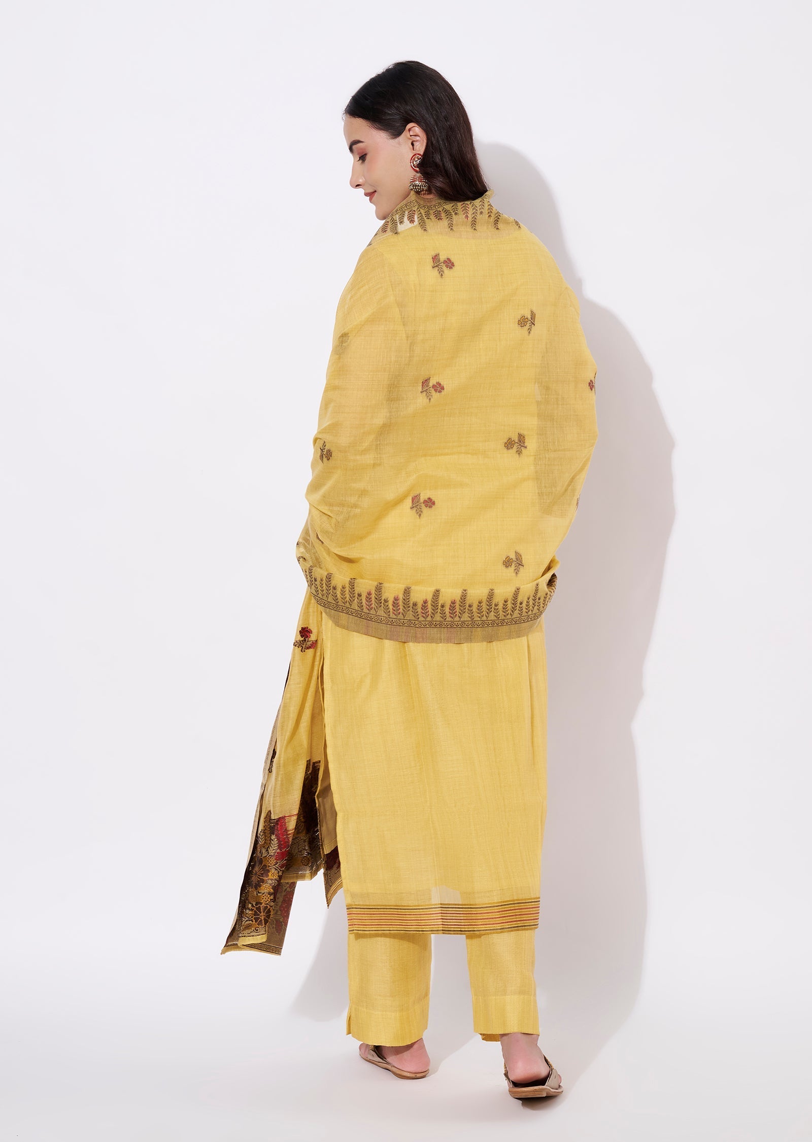 Mustard Chanderi Straight cut suit