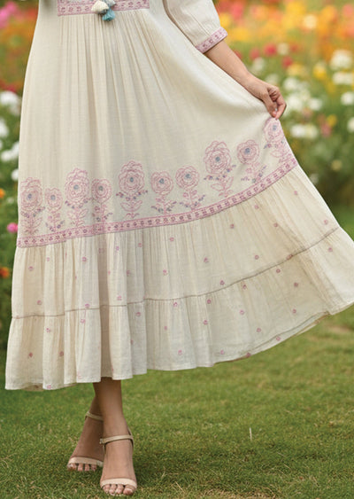 Cream Linen Georgette Frock Kurti